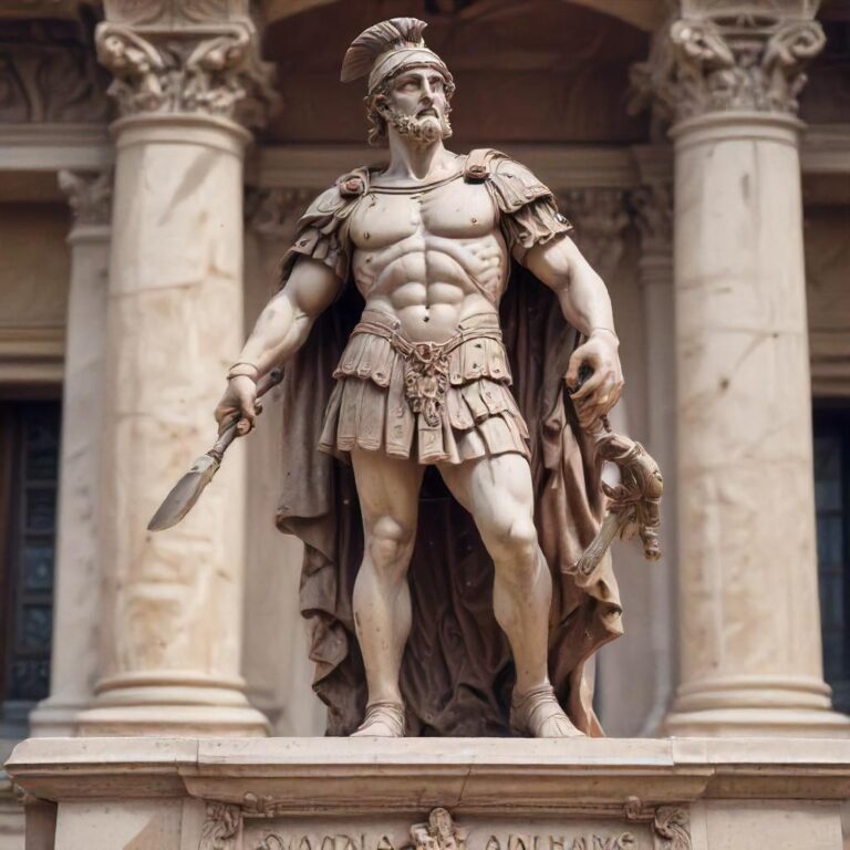 A stone roman soldier standing strong in leadership