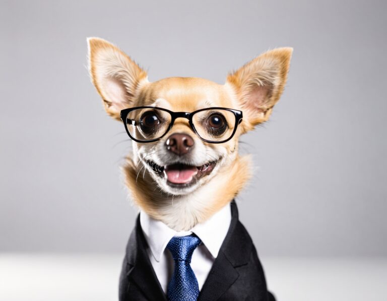 A chihuahua wearing a business suit