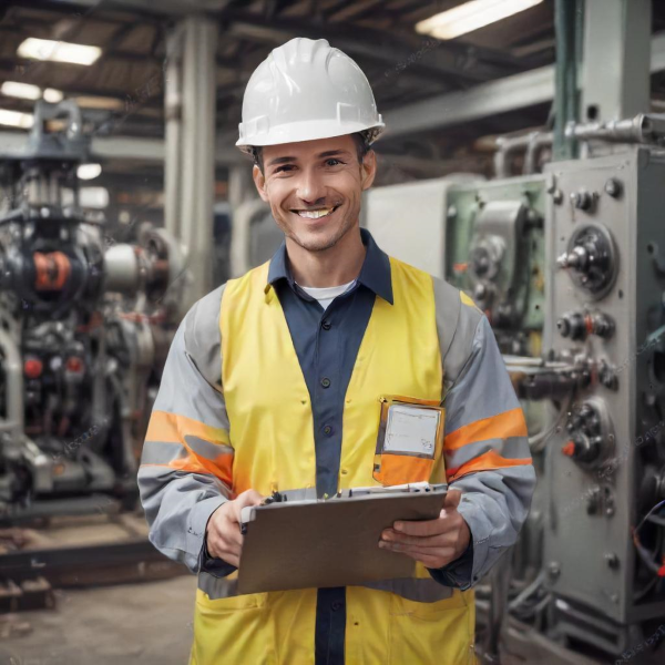 Engineer wearing hard hat holding a clipboard